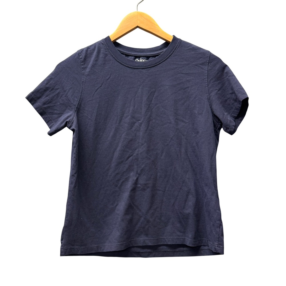 Quince Tee Womens XS 100% Organic Cotton Boxy Crewneck Navy Blue T-Shirt NEW